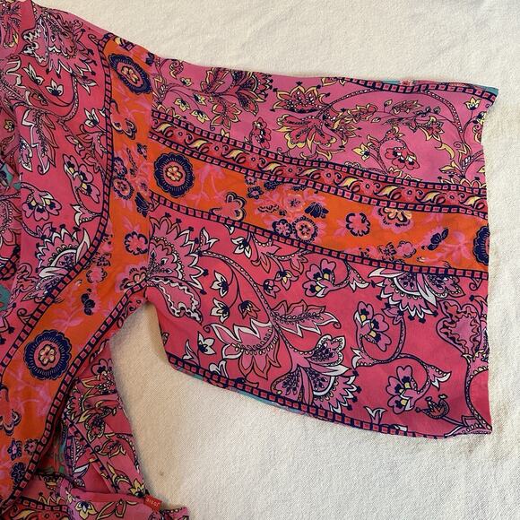 Josie NATORI‎ Pink Multi Hollywood Boho Wrap/Robe Size M Kimono Sleeves - Picture 9 of 9